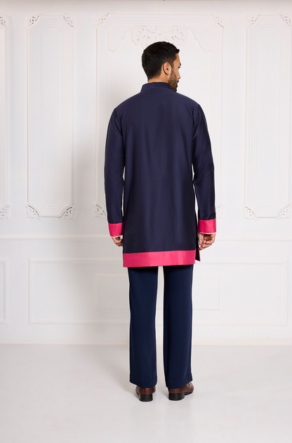 Navy Blue Cotton Silk Floral Kurta Set