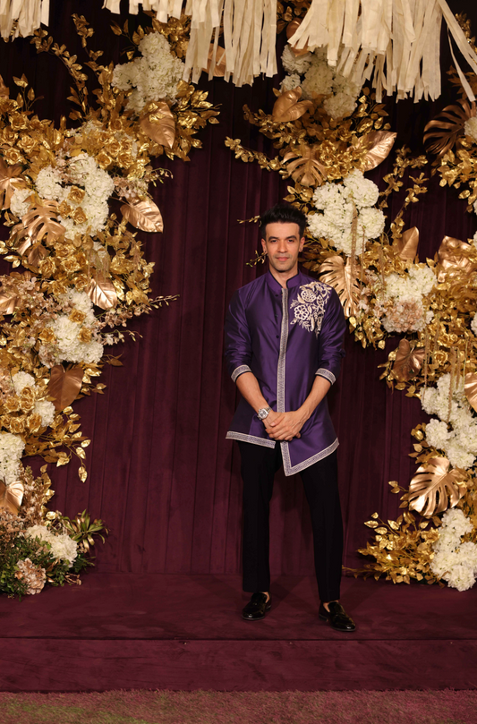 Puneet Malhotra in our Violet Silk Assyemtrical Kurta Set