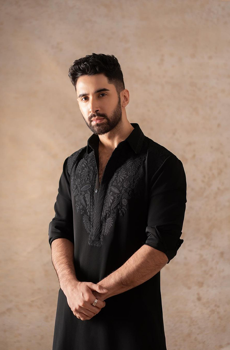 Lakshya Lalwani in our Black Embroidered Short Kurta Set