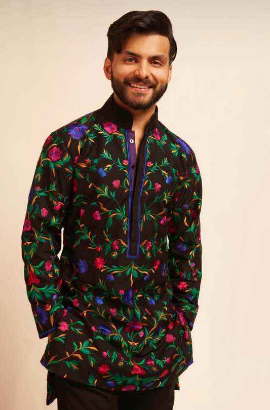 Shikhar Pahariya in our Black Embroidered Kurta Set