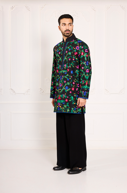Black Multicolour Thread Embroidered Kurta Set