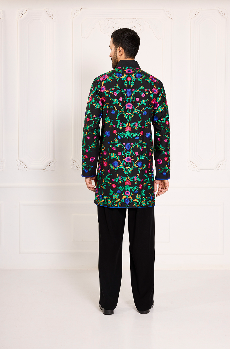 Black Multicolour Thread Embroidered Kurta Set