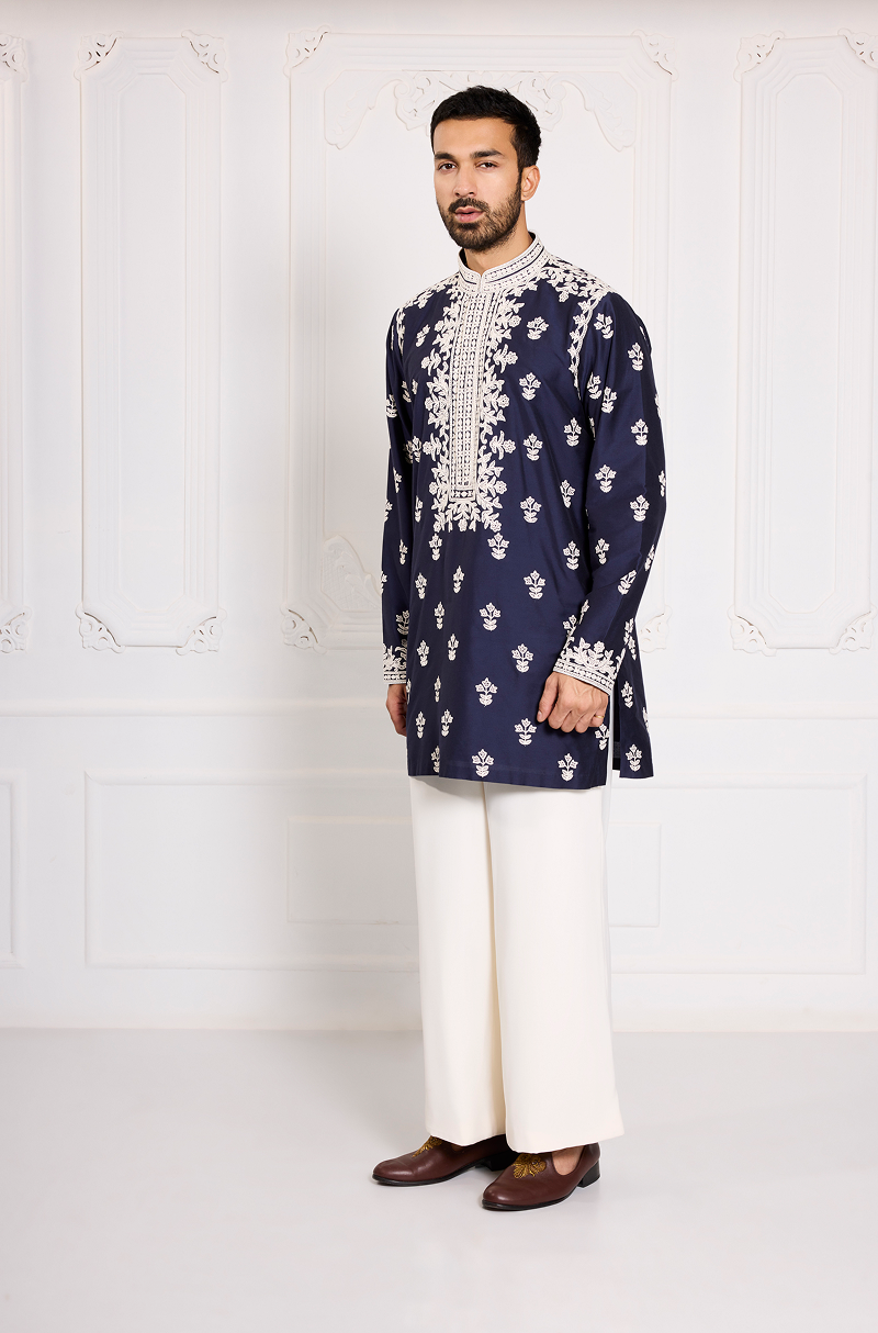 Navy Blue Dori Embroidered Kurta Set
