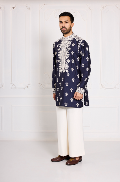 Navy Blue Dori Embroidered Kurta Set