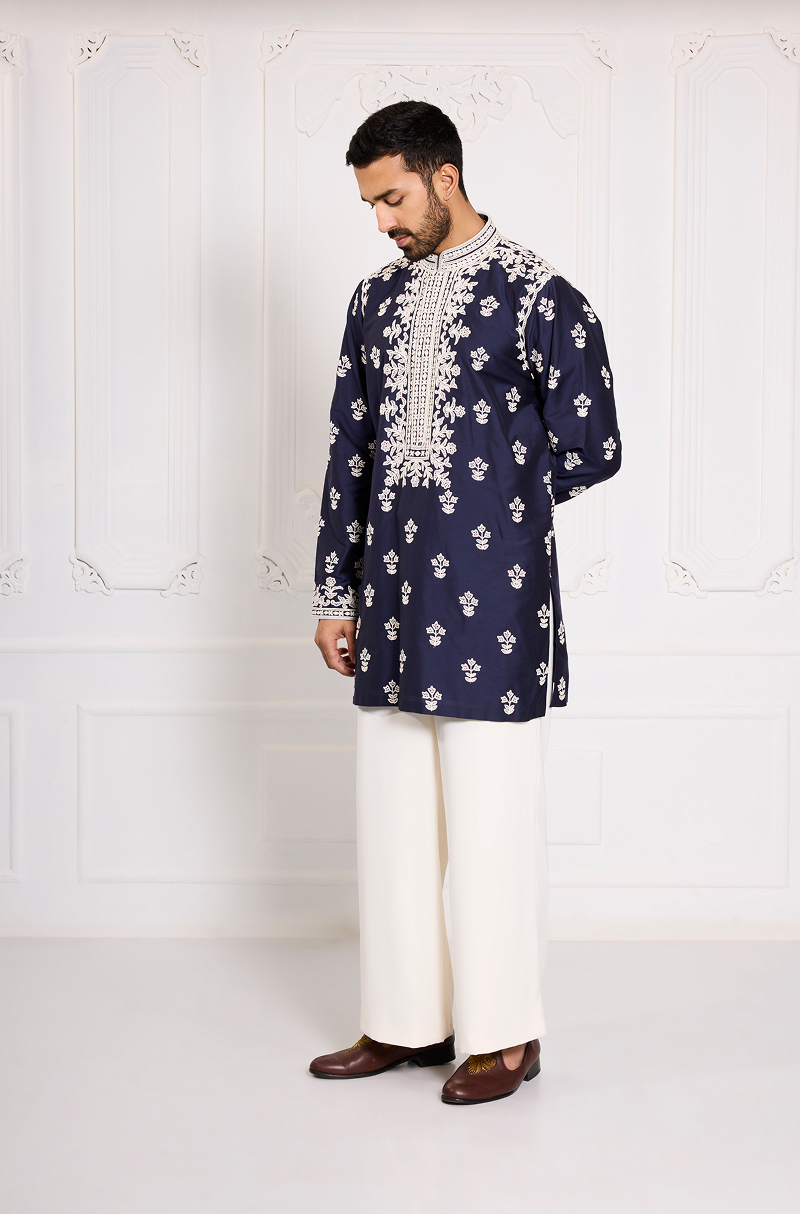 Navy Blue Dori Embroidered Kurta Set