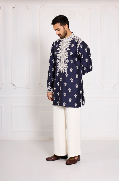 Navy Blue Dori Embroidered Kurta Set