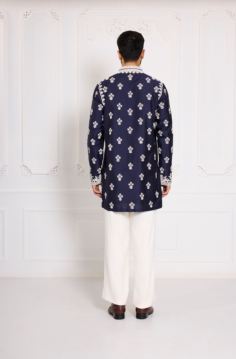Navy Blue Dori Embroidered Kurta Set