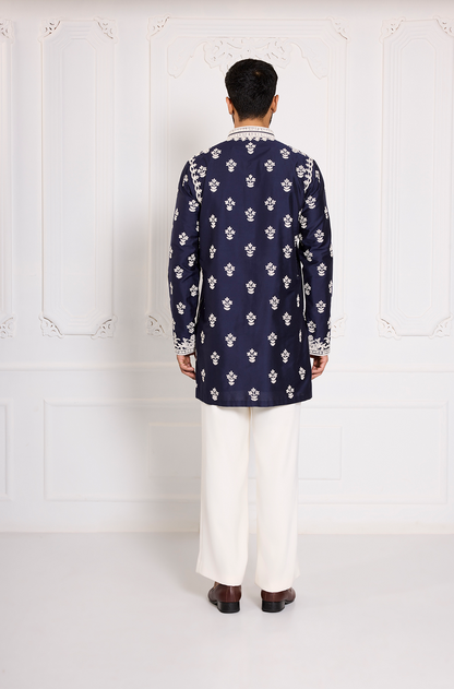 Navy Blue Dori Embroidered Kurta Set