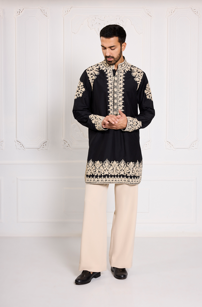 Black with Cream Dori Embroidered Kurta Set