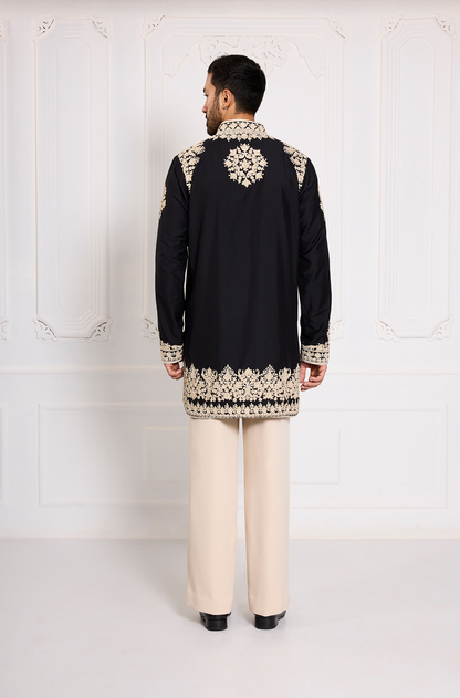 Black with Cream Dori Embroidered Kurta Set
