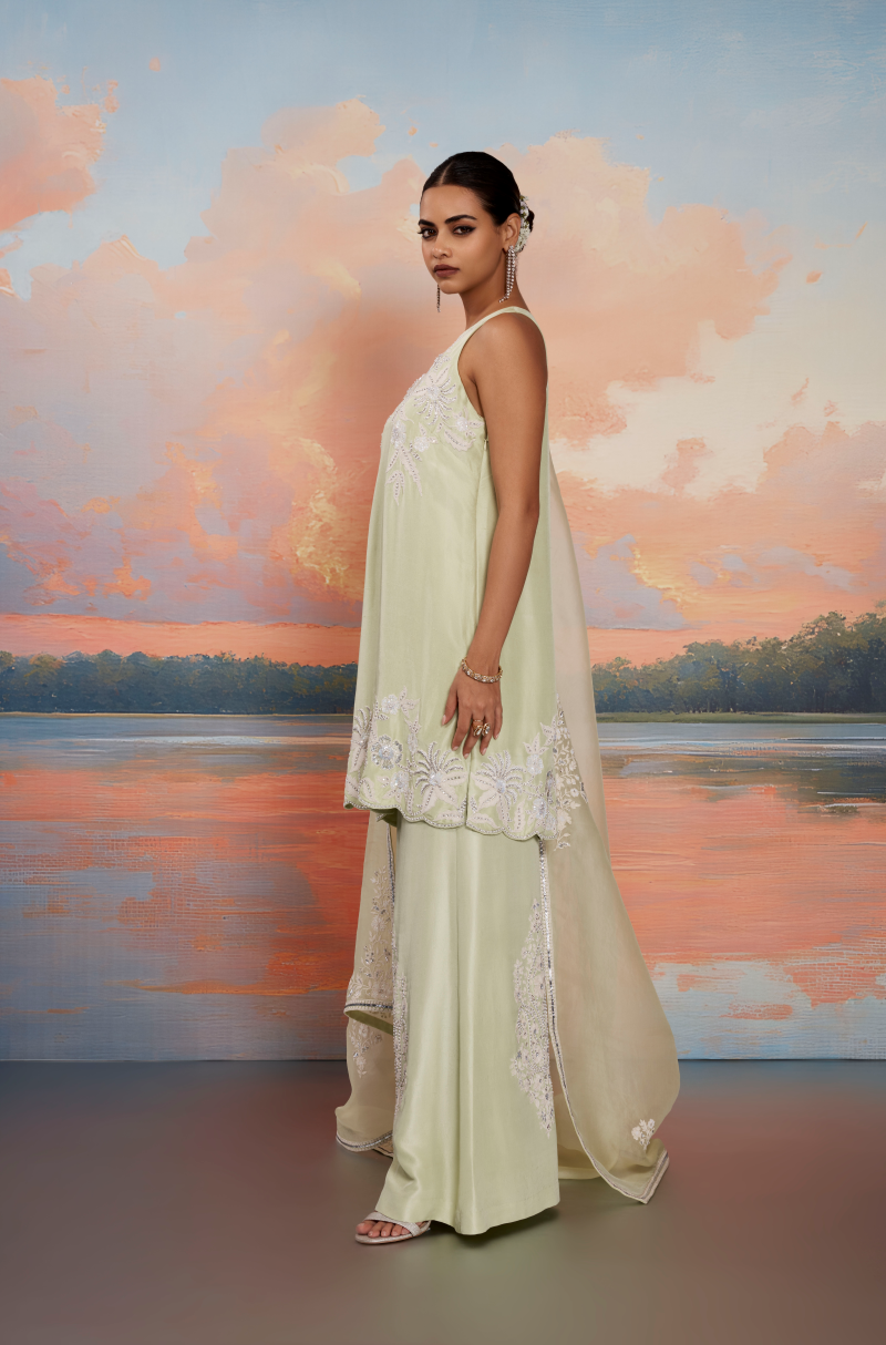 Pista Green Dori & Pearl Embroidered Kurta Set