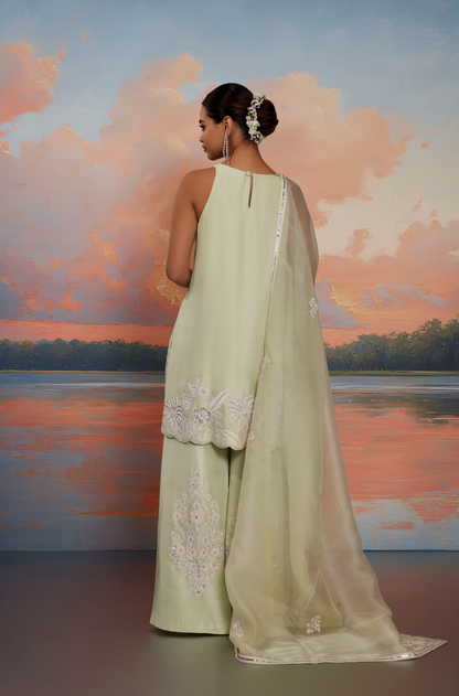 Pista Green Dori & Pearl Embroidered Kurta Set