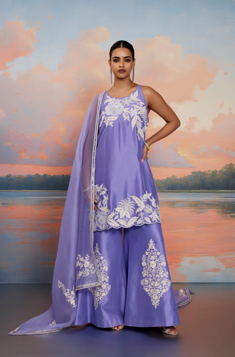 Lavender Dori & Pearl Embroidered Kurta Set