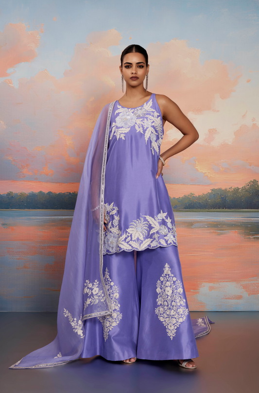 Lavender Dori & Pearl Embroidered Kurta Set