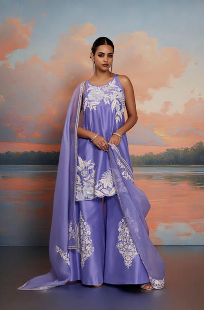 Lavender Dori & Pearl Embroidered Kurta Set