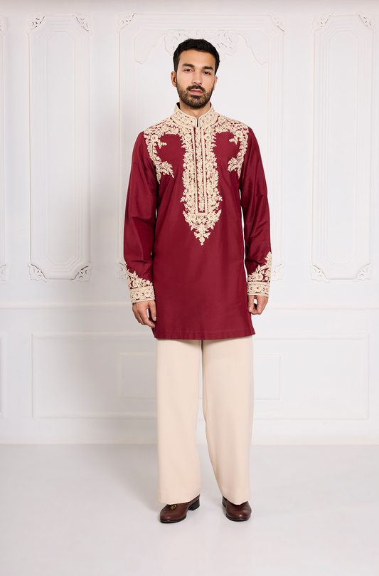 Maroon Dori & Sequin Embroidered Kurta Set