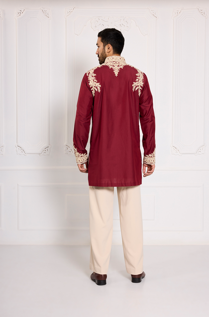 Maroon Dori & Sequin Embroidered Kurta Set