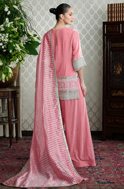 Salmon Pink with Sequin Borders Short Kurta Set