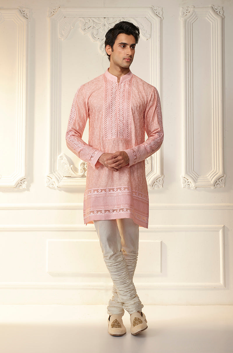 Coral Self Textured Kurta Set