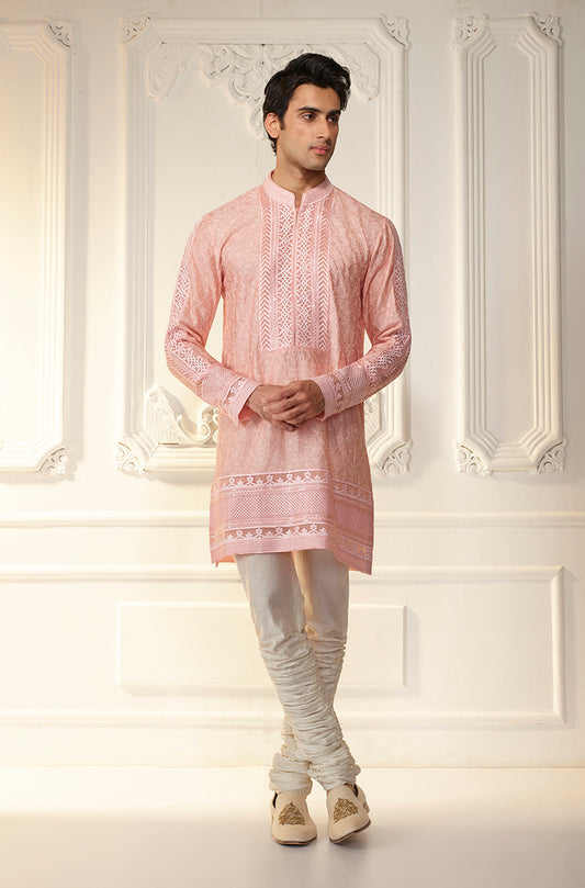 Coral Self Textured Kurta Set