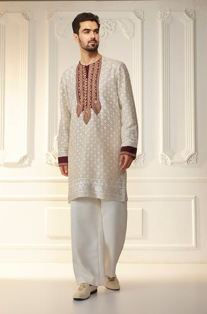Ivory Threadwork Kurta Set