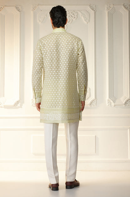 Lime Green Lattice Threadwork Kurta Set