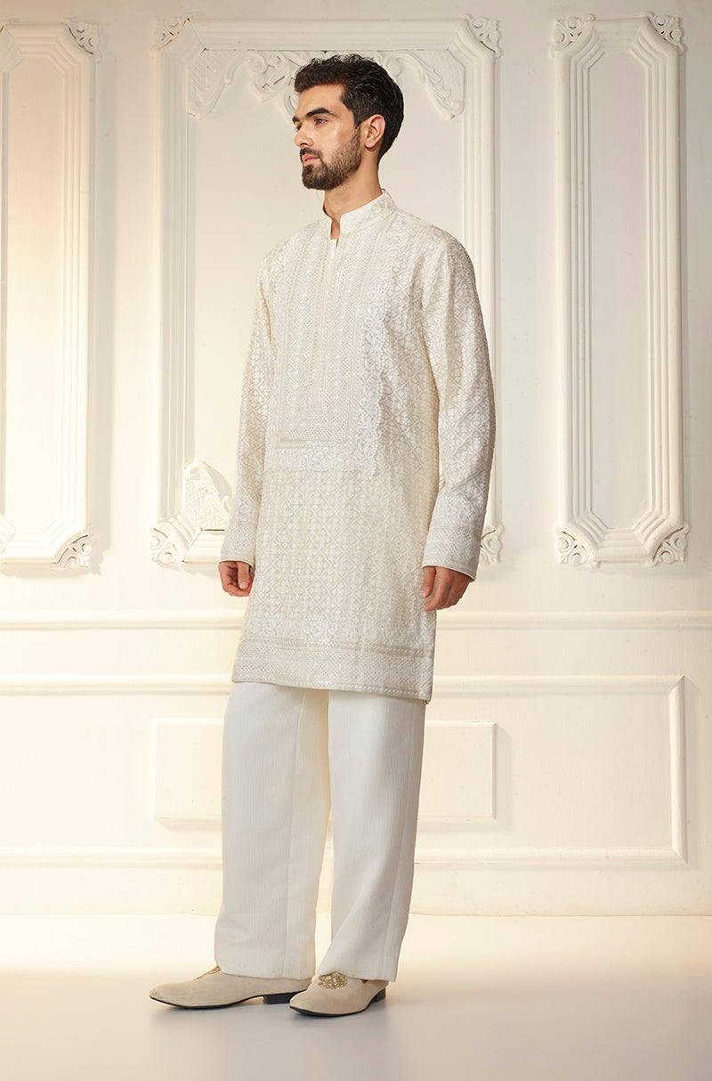 Ivory Threadwork Kurta Set