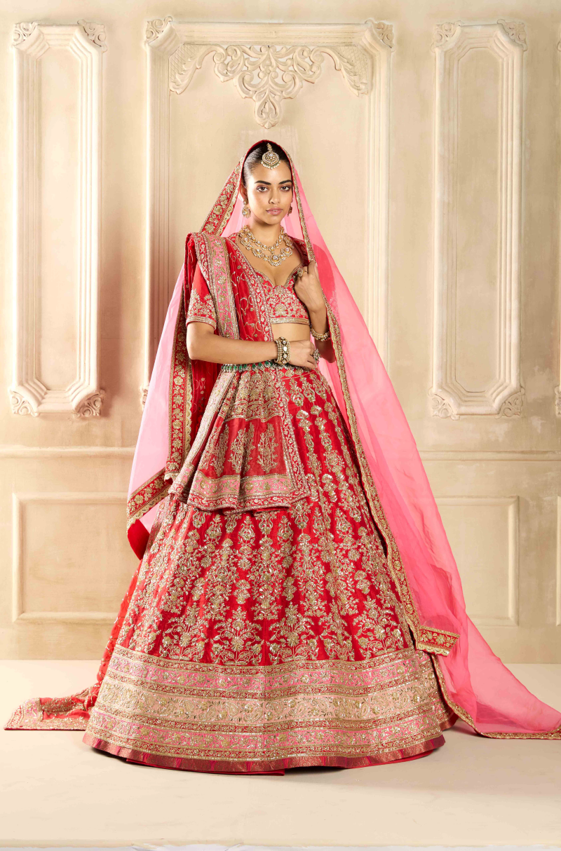 Red Embroidered Lehenga Set