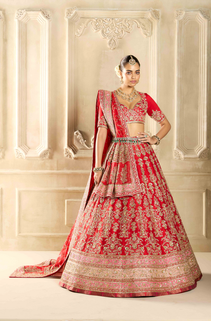 Red Embroidered Lehenga Set