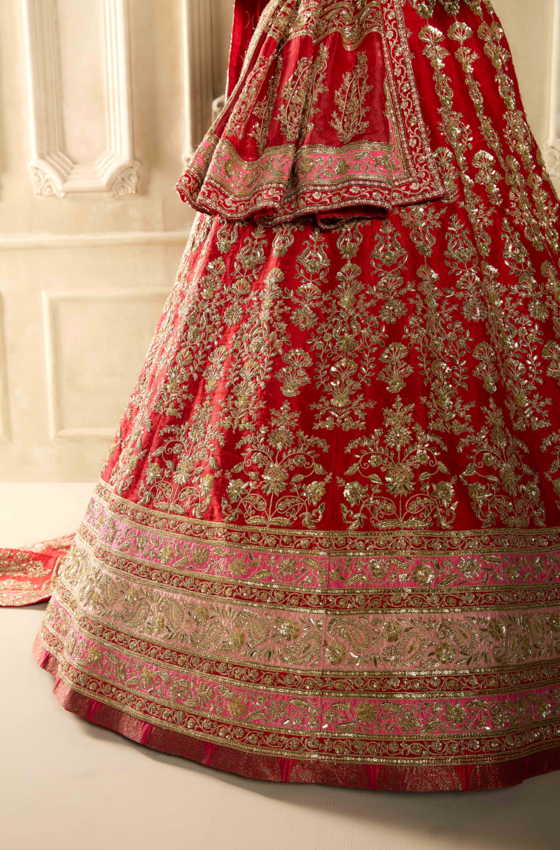 Red Embroidered Lehenga Set