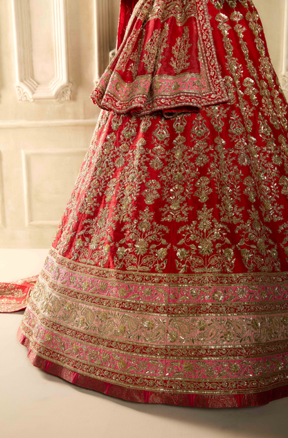 Red Embroidered Lehenga Set