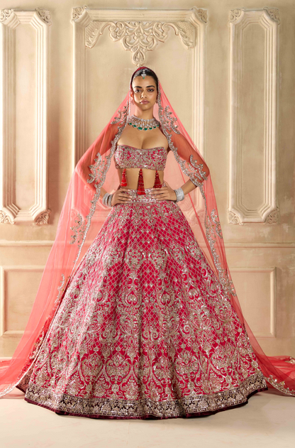 Red Embroidered Lehenga Set