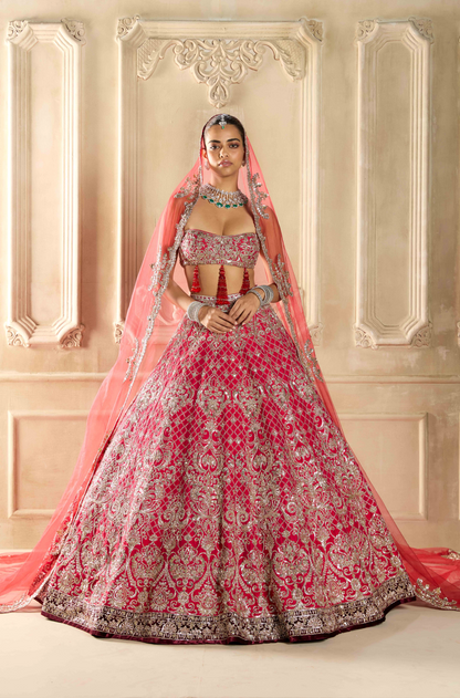 Red Embroidered Lehenga Set