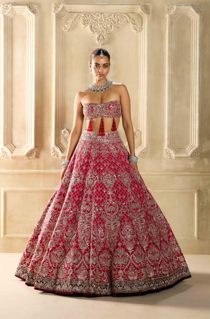 Red Embroidered Lehenga Set