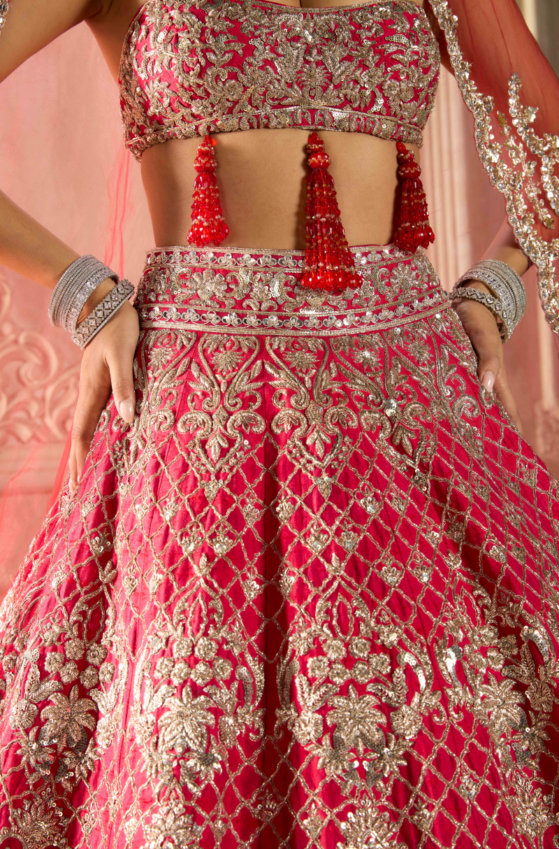 Red Embroidered Lehenga Set