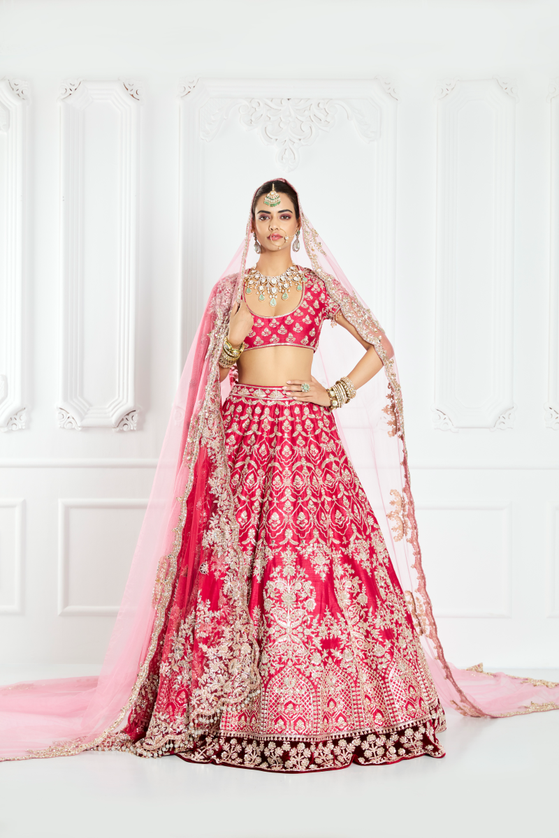 Watermelon Red Silk Lehenga Set