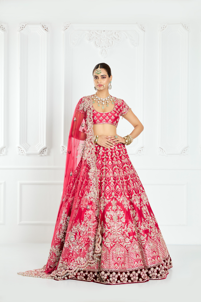 Watermelon Red Silk Lehenga Set