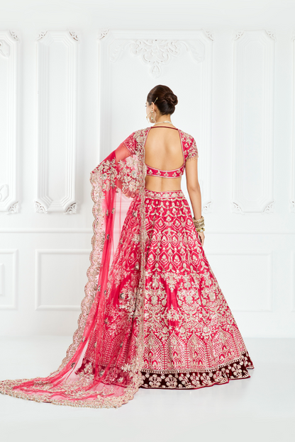 Watermelon Red Silk Lehenga Set