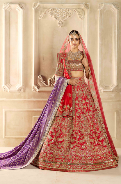 Red Embroidered Lehenga Set