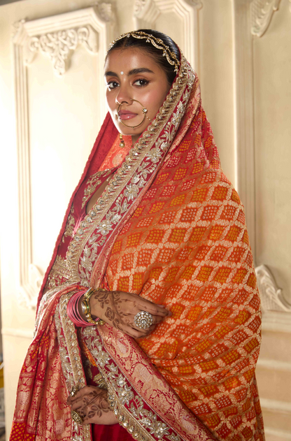 Red Silk Embroidered Lehenga Set