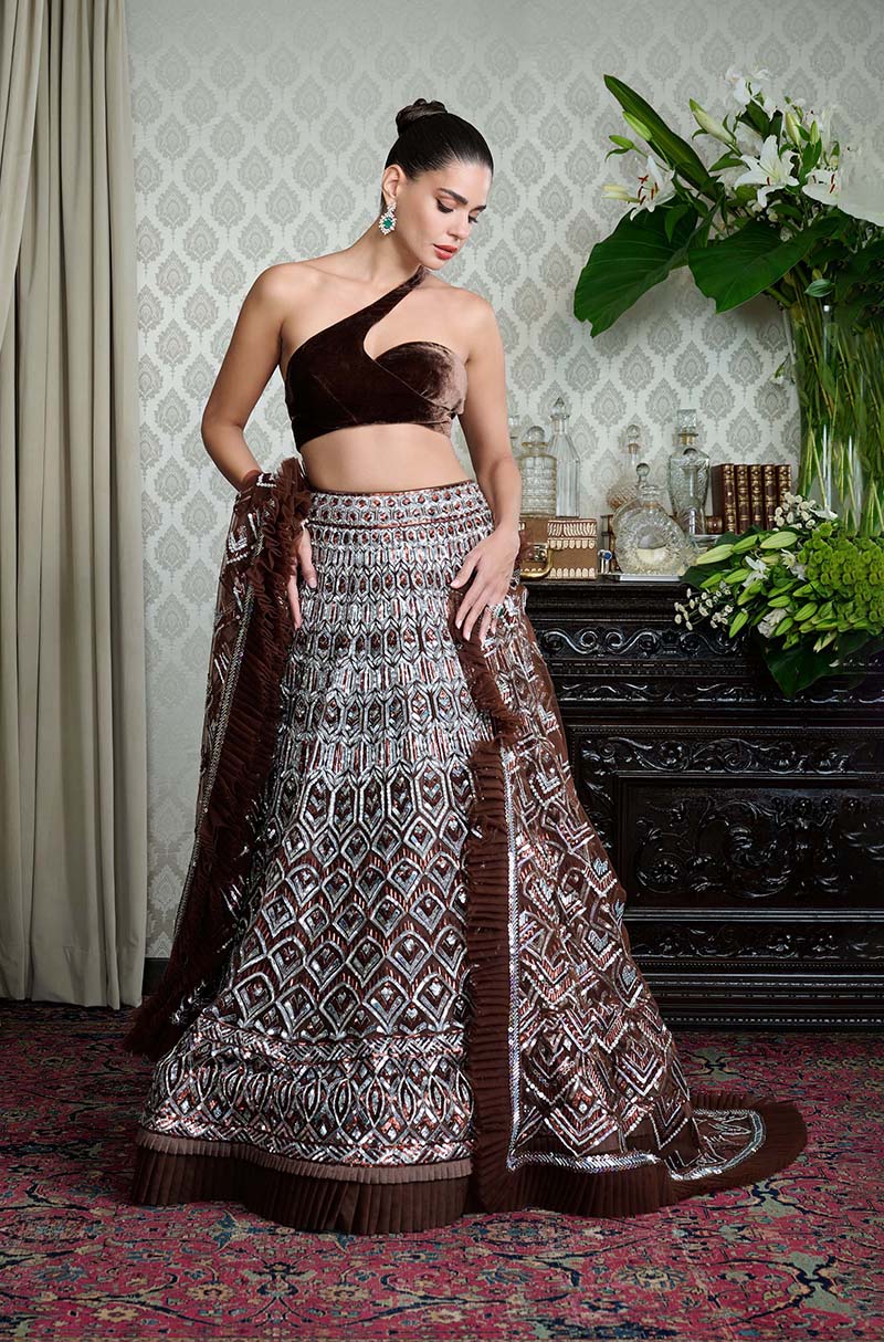Brown Sequin & Taban Embroidered Lehenga Set