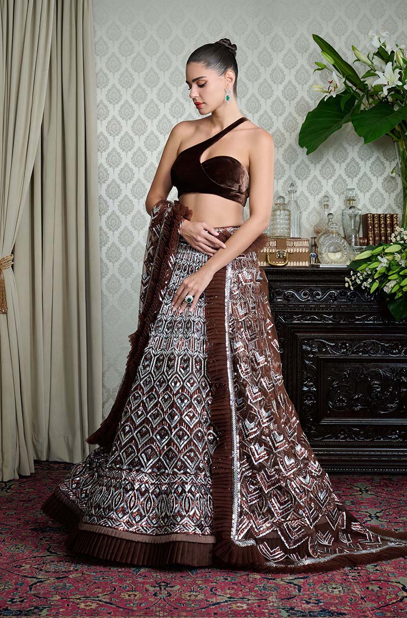 Brown Sequin & Taban Embroidered Lehenga Set