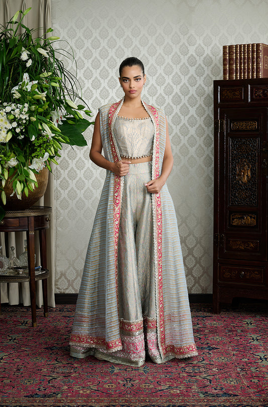 Powder Blue Brocade Sharara Set