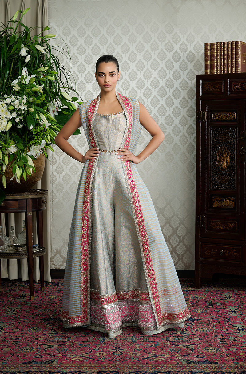 Powder Blue Brocade Sharara Set