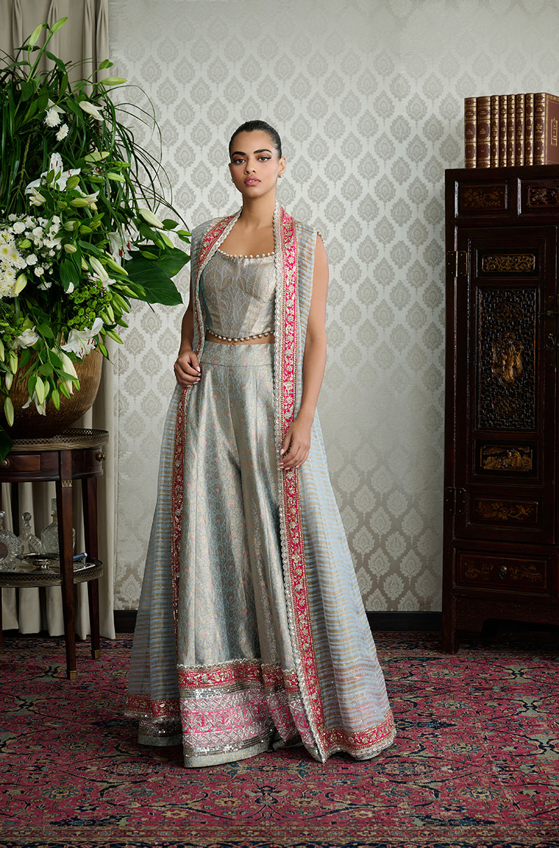 Powder Blue Brocade Sharara Set