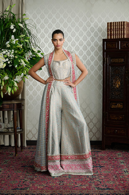Powder Blue Brocade Sharara Set