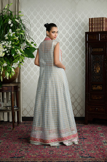 Powder Blue Brocade Sharara Set