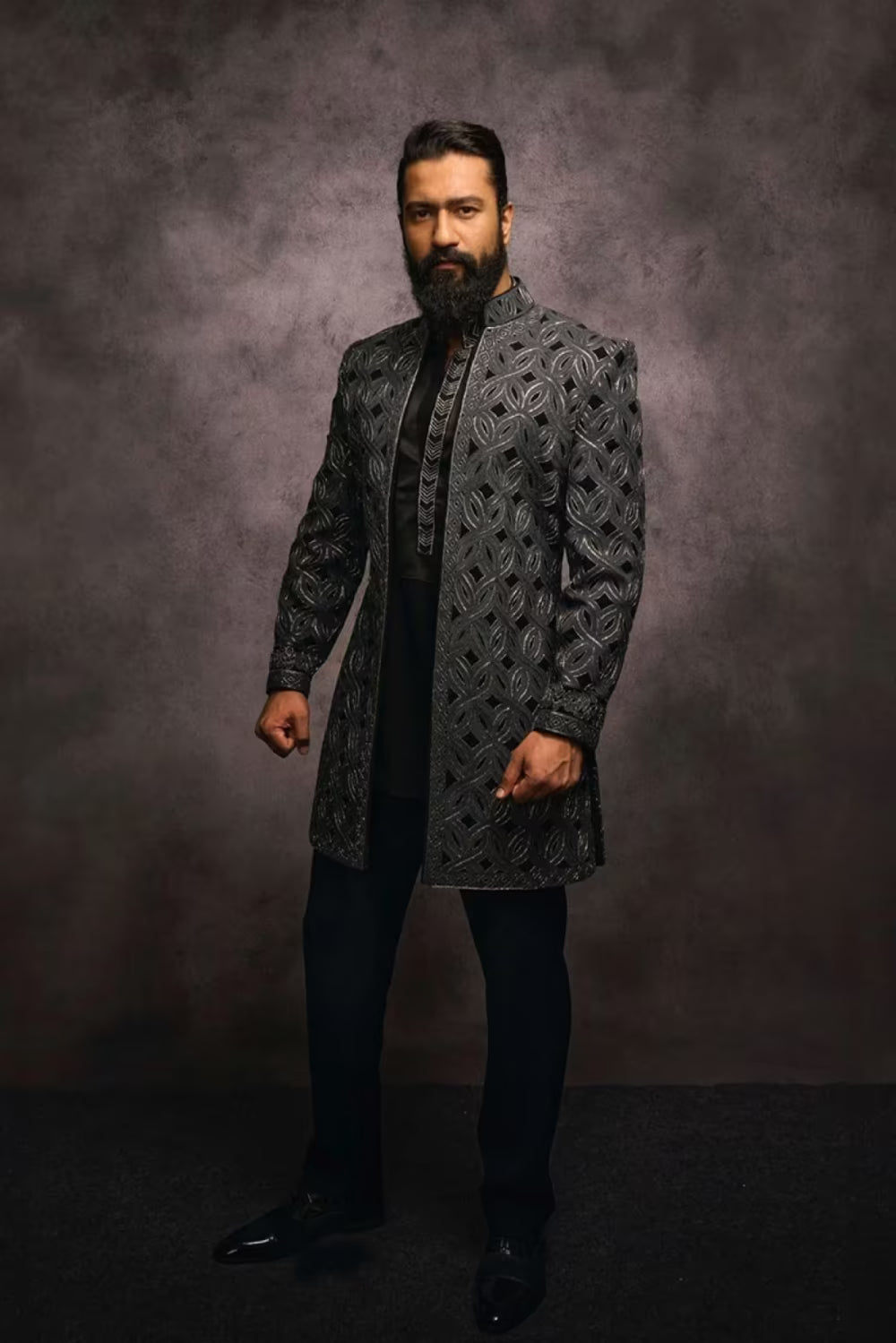 Vicky Kaushal in our Grey Embroidered Sherwani Set