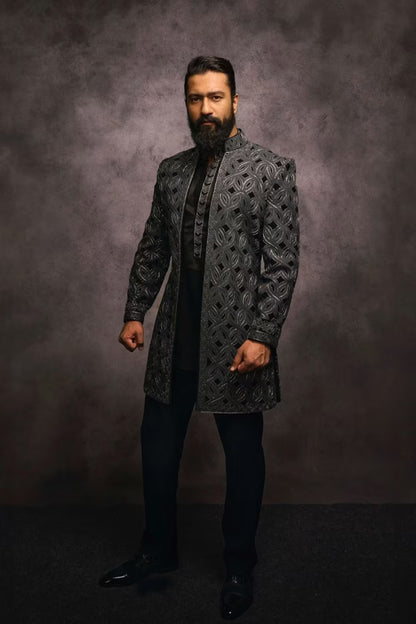 Vicky Kaushal in our Grey Embroidered Sherwani Set