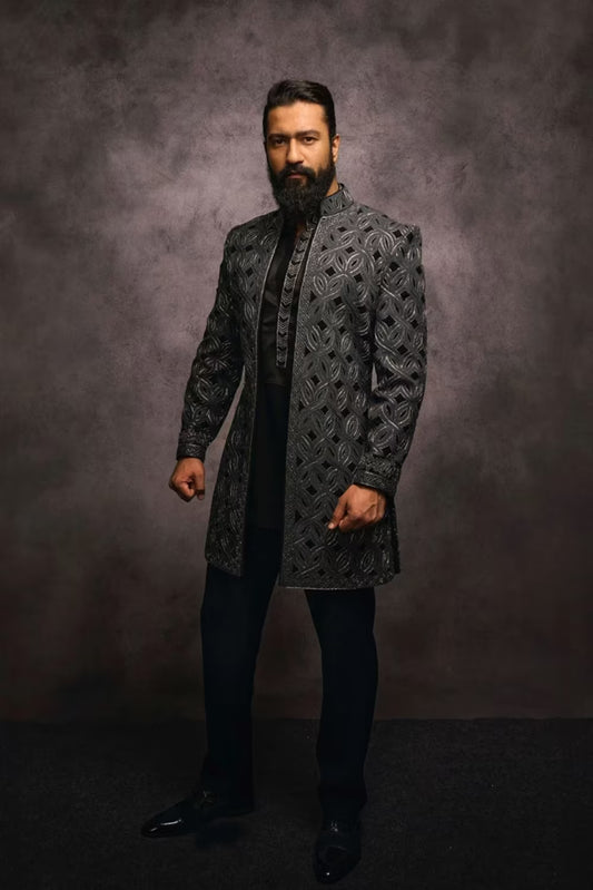 Vicky Kaushal in our Grey Embroidered Sherwani Set